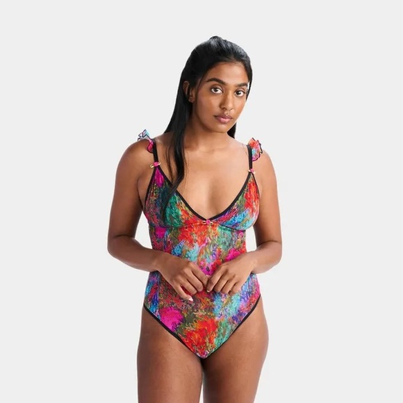 Parade Women's Mesh Floral Print Bodysuit Bright Monet - Picture 1 of 14